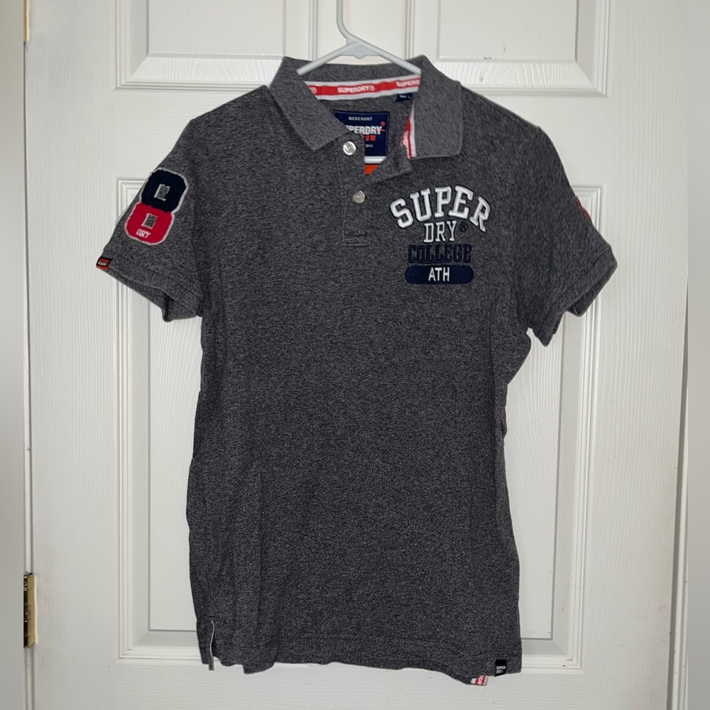 Superdry Men's Grey Polo Shirt with Navy and Red Accents